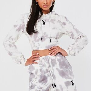 Playboy x Missguided Gray tie dye cropped hoodie